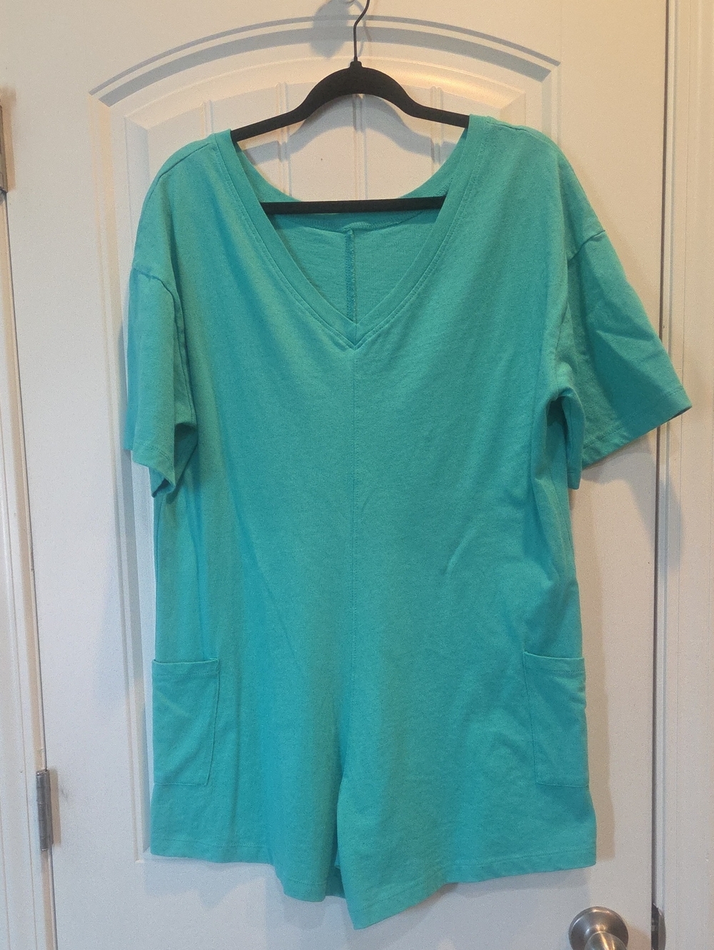 Zenana Outfitters Turquoise Casual V-Neck or Scoop Neck Reversib Romper